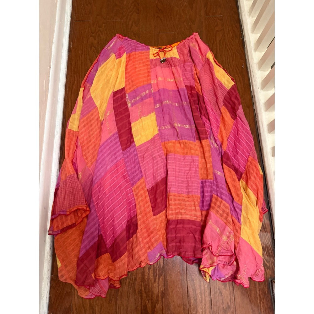 Vintage Paul Ropp Womens Cotton Patchwork Maxi Skirt Pink Orange Boho medium